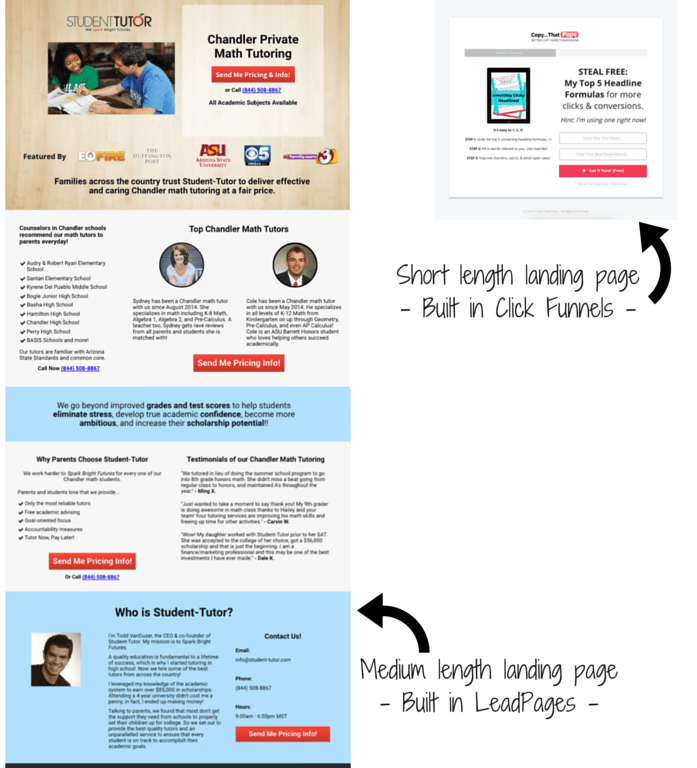 Landing page examples built in click funnels and LeadPages